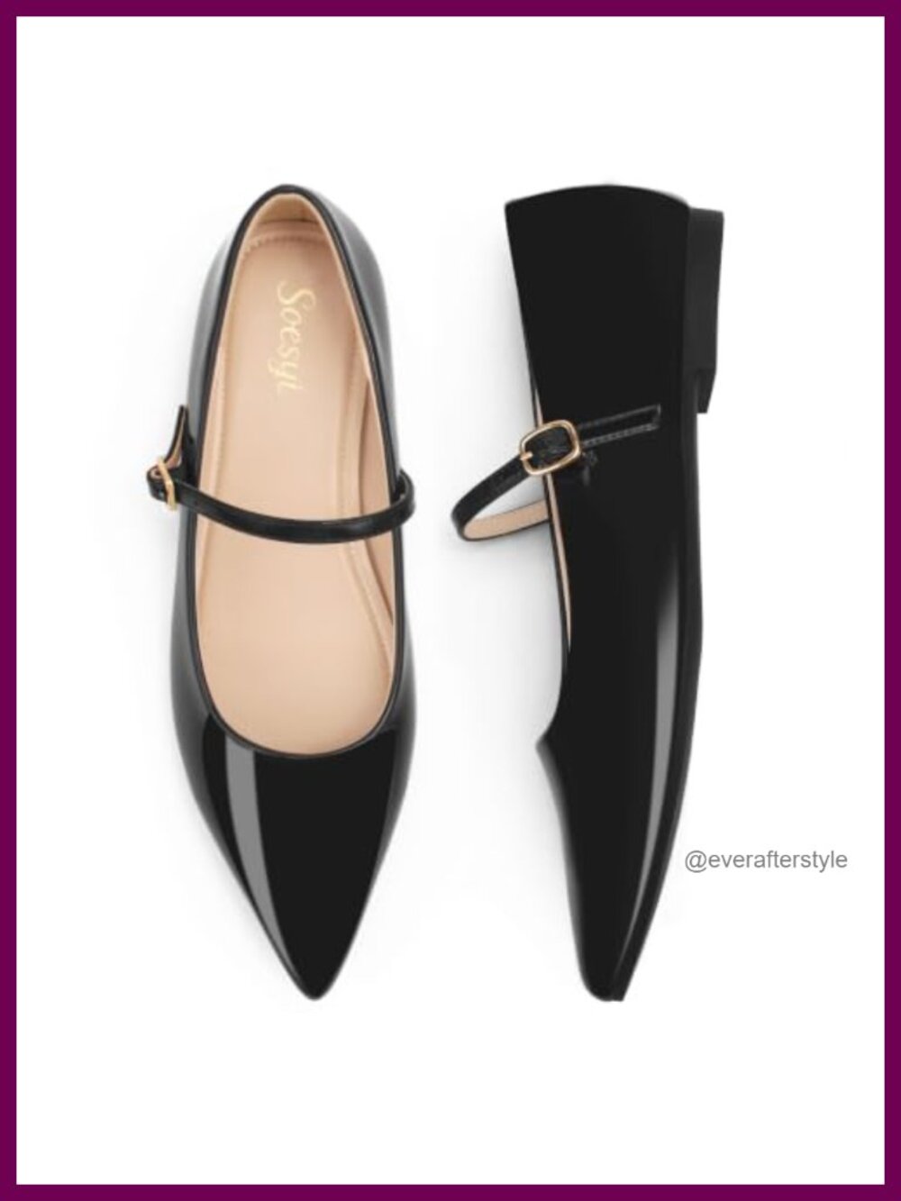 Pointed Toe Mary Jane Flats Adjustable Ankle Strap Cushioned Insole